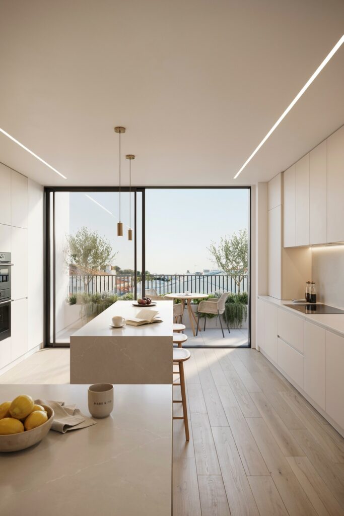 Open Concept Kitchen with Balcony Doors