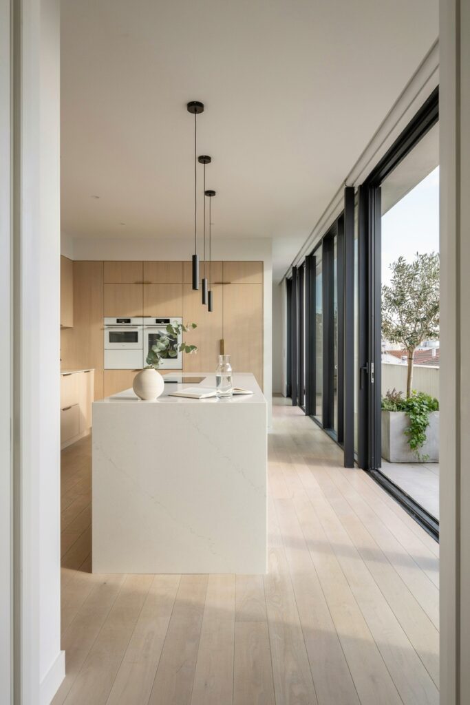 Modern Kitchen with Glass Balcony Wall