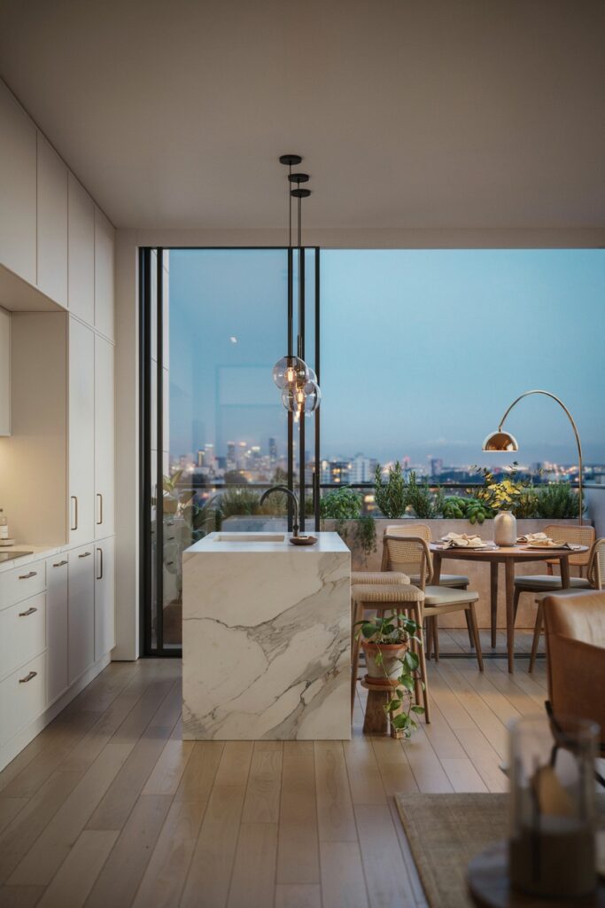 Kitchen with Balcony Dining Area