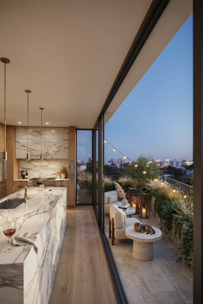 Luxury Kitchen with Balcony Seating Area