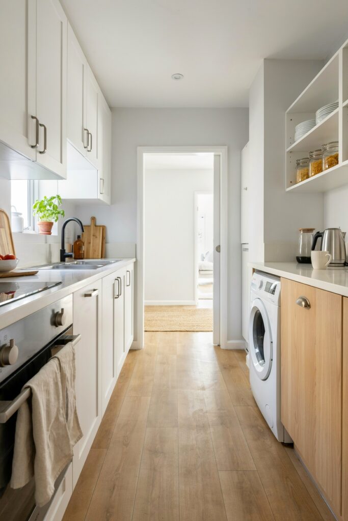 Compact Galley Kitchen with Washing Machine