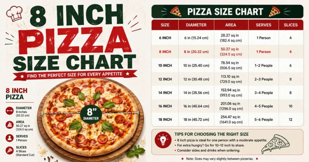 8 Inch Pizza Size Chart: Slices, Servings, Calories & Portion Guide 8-Inch Pizza Size Chart Infographic
