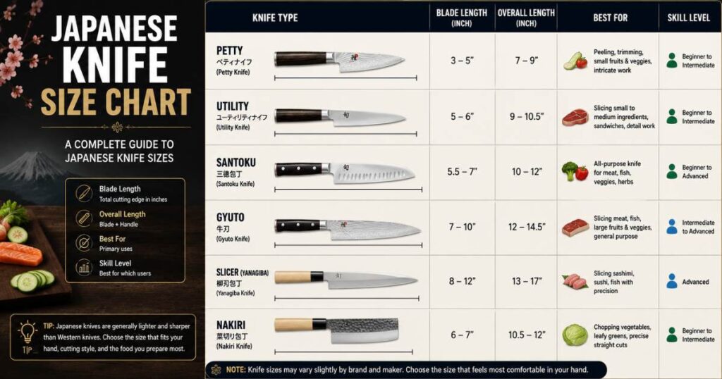 Japanese Knife Size Chart: Complete Guide to Blade Lengths Japanese knife size guide chart