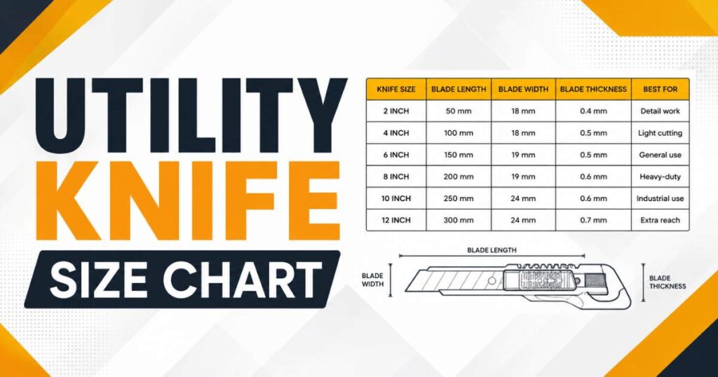 Utility knife size chart infographic