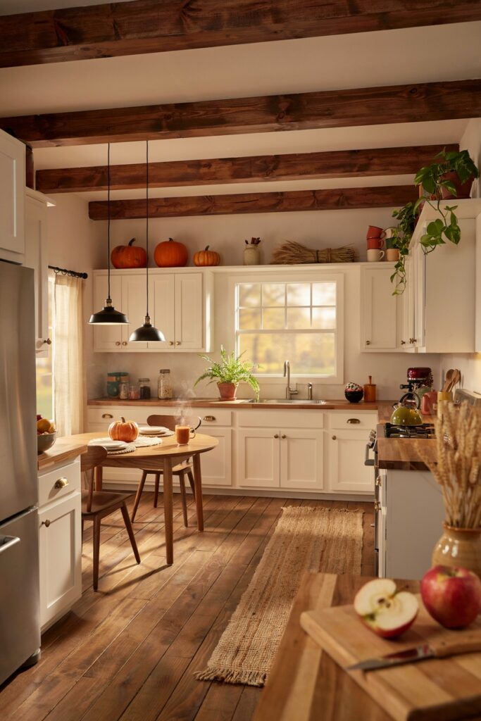 Farmhouse Fall Kitchen with Wooden Beams