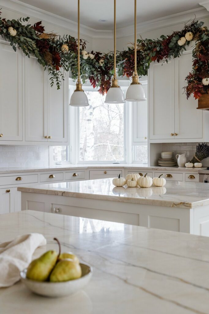 Fall Garland Above Kitchen Cabinets