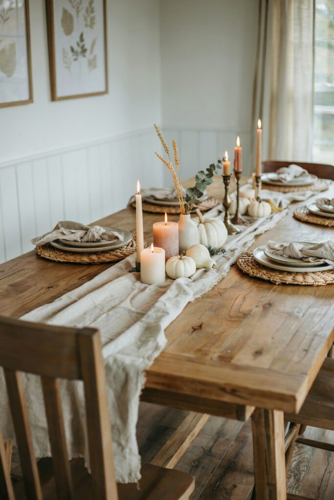 White Pumpkin & Candle Tablescape