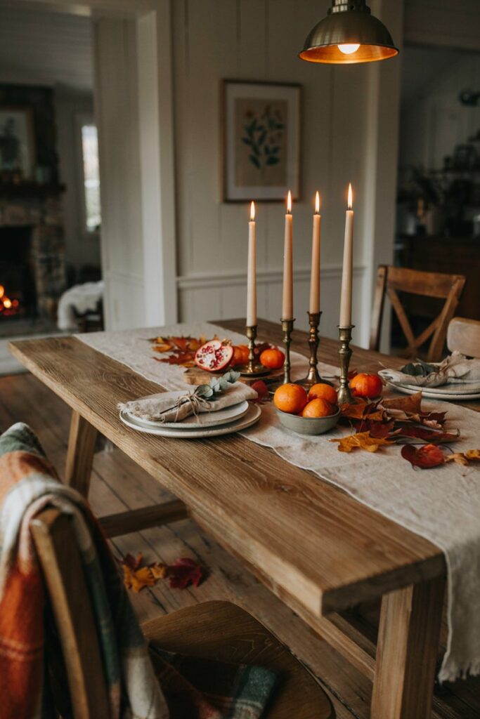 Cozy Candle & Leaf Tablescape