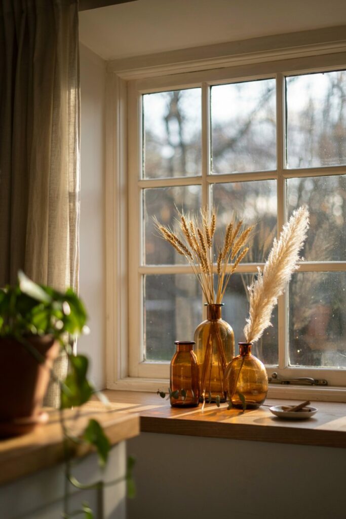 Amber Glass Vase Window Styling