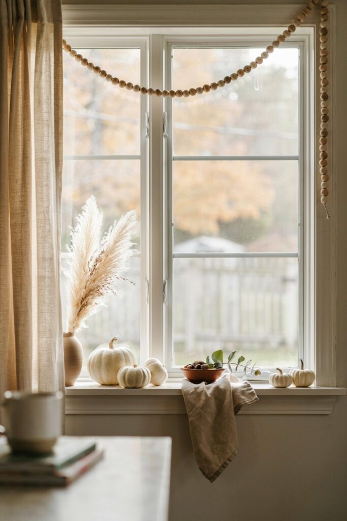 Neutral Farmhouse Fall Window Decor