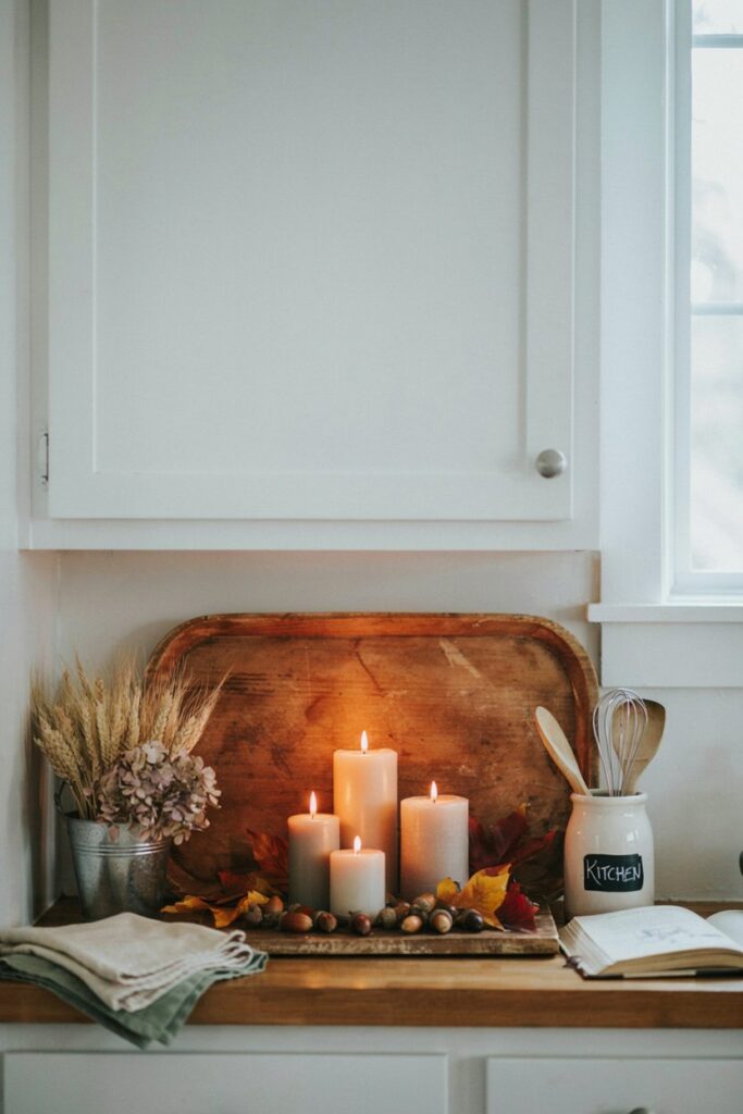 Candle & Acorn Shelf Arrangement