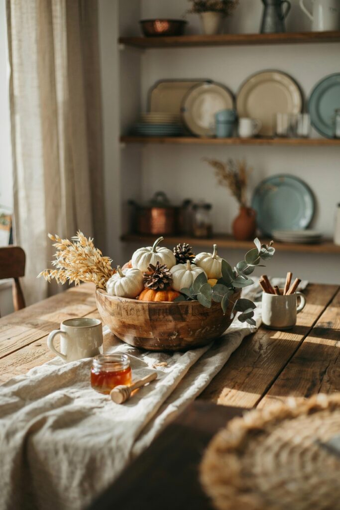 Rustic Wooden Dough Bowl Centerpiece