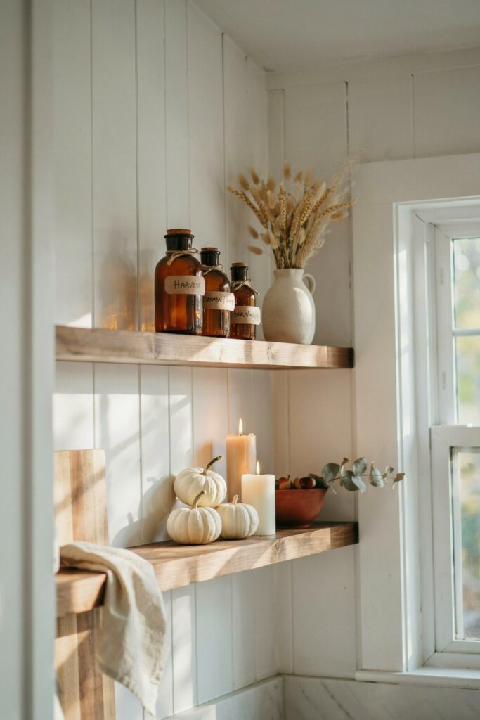 Corner Floating Shelves with Fall Decor