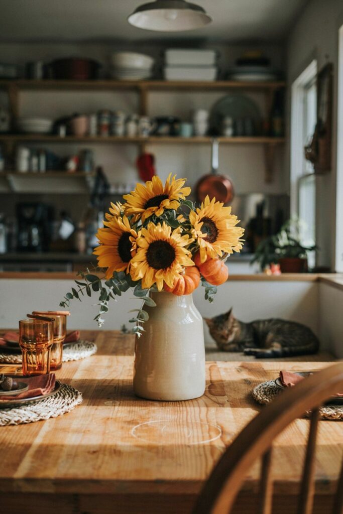Sunflower & Pumpkin Table Arrangement