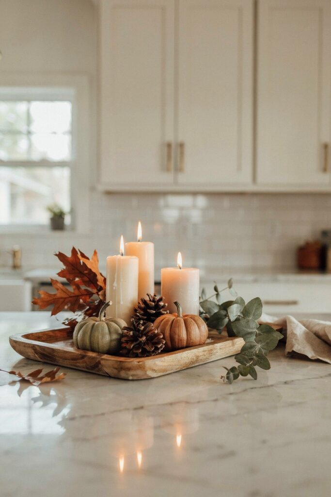 Candle & Wooden Tray Fall Bar Centerpiece