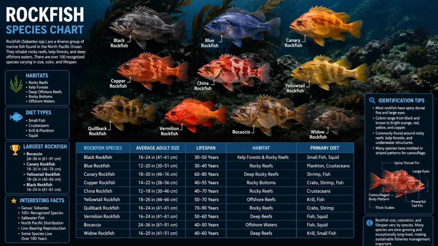 Rockfish Chart: Common Rockfish Species, Size, Habitat Rockfish Chart: Common Rockfish Species, Size, Habitat