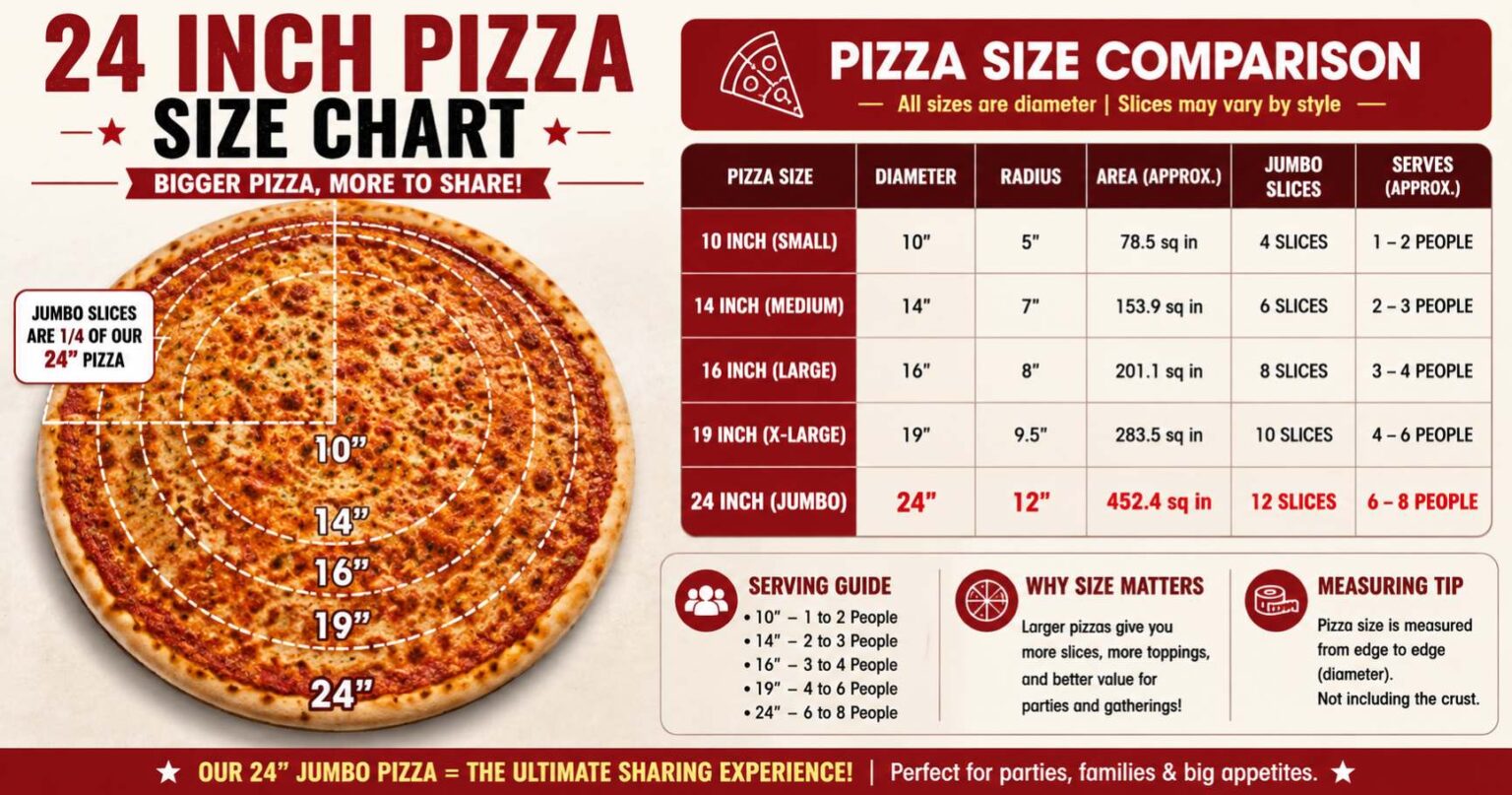 24 Inch Pizza Size Chart: Slices, Servings, Calories & Portion Guide : Slices, Servings, Calories & Portion Guide