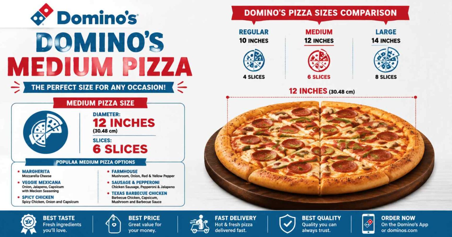 Domino’s Medium Pizza Size: Diameter, Slices, Servings & Complete Guide Pizza Size Guide
