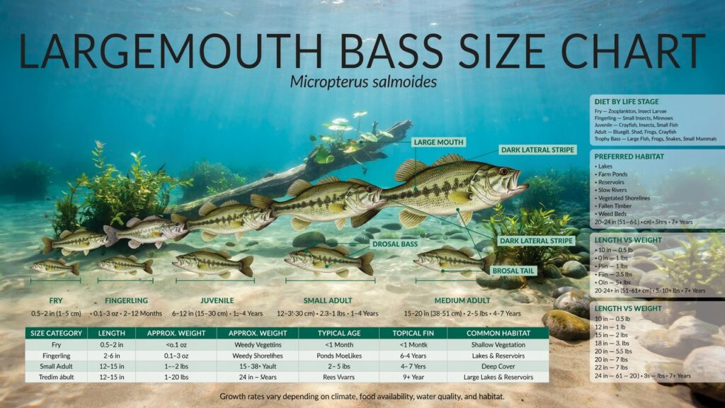 Largemouth Bass Chart: Size, Weight, Diet & Habitat Guide