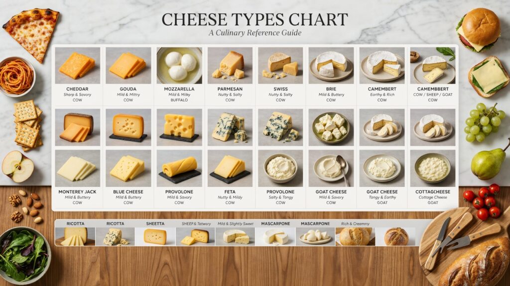 Cheese Types Chart: Popular Cheeses, Flavor & Best Uses Cheese Types Chart: Popular Cheeses, Flavor & Best Uses