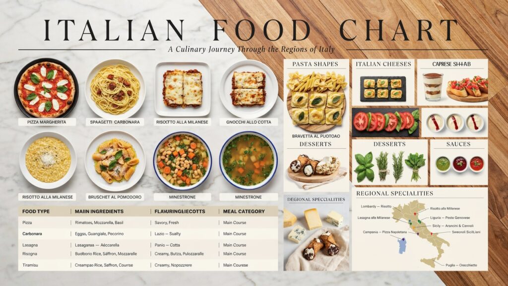 Italian Food Chart: Popular Dishes, Ingredients, Flavors & Uses Italian Food Chart: Popular Dishes, Ingredients, Flavors & Uses