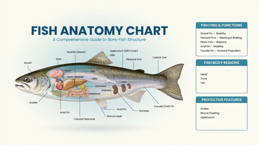 Fish Anatomy Chart: External & Internal Fish Body Parts Guide Fish Anatomy Chart: External & Internal Fish Body Parts Guide