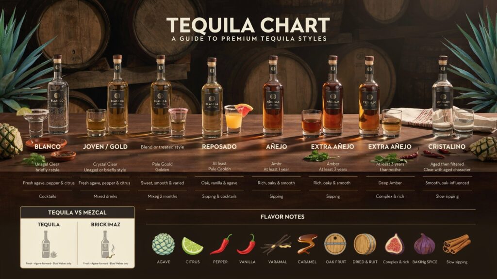 Tequila Chart: Alcohol Content, Flavors & Serving Guide Tequila Chart: Alcohol Content, Flavors & Serving Guide