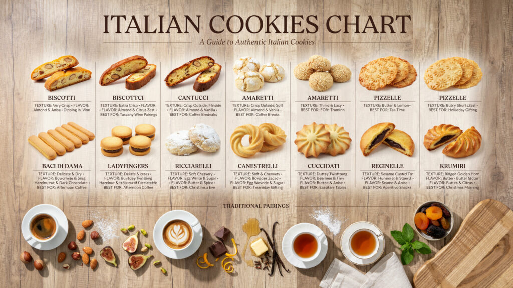 Italian Cookies Chart: Types, Flavors, Textures, Ingredients & Uses Italian Cookies Chart: Types, Flavors, Textures, Ingredients & Uses