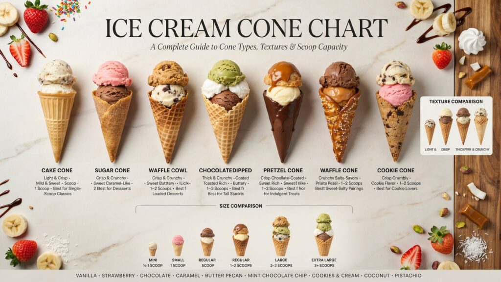 Ice Cream Cone Chart: Types, Sizes, Flavors & Best Uses Ice Cream Cone Chart: Types, Sizes, Flavors & Best Uses