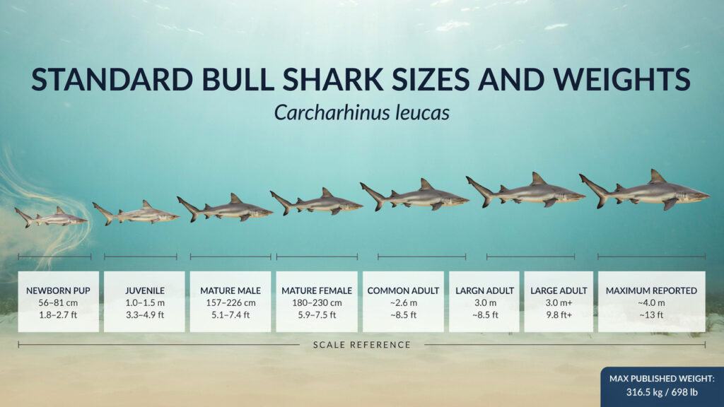 Standard Bull Shark Sizes And Weights