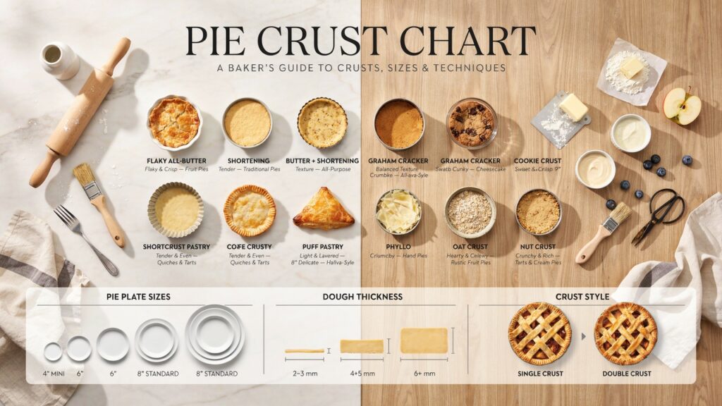 Pie Crust Chart: Types, Sizes, Ingredients, Thickness & Best Uses Pie Crust Chart: Types, Sizes, Ingredients, Thickness & Best Uses