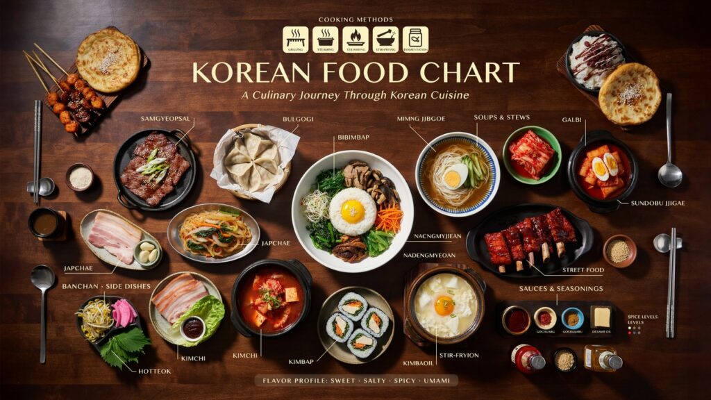 Korean Food Chart: Dishes, Ingredients, Flavors & Serving Sizes Korean Food Chart: Dishes, Ingredients, Flavors & Serving Sizes