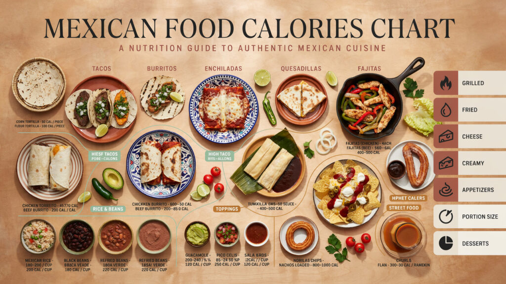 Mexican Food Calories Chart: Popular Dishes, Serving Sizes Mexican Food Calories Chart: Popular Dishes, Serving Sizes