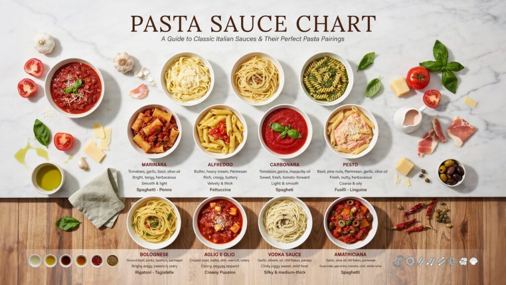Pasta Sauce Chart: Types, Flavors & Best Pasta Pairings Pasta Sauce Chart: Types, Flavors & Best Pasta Pairings