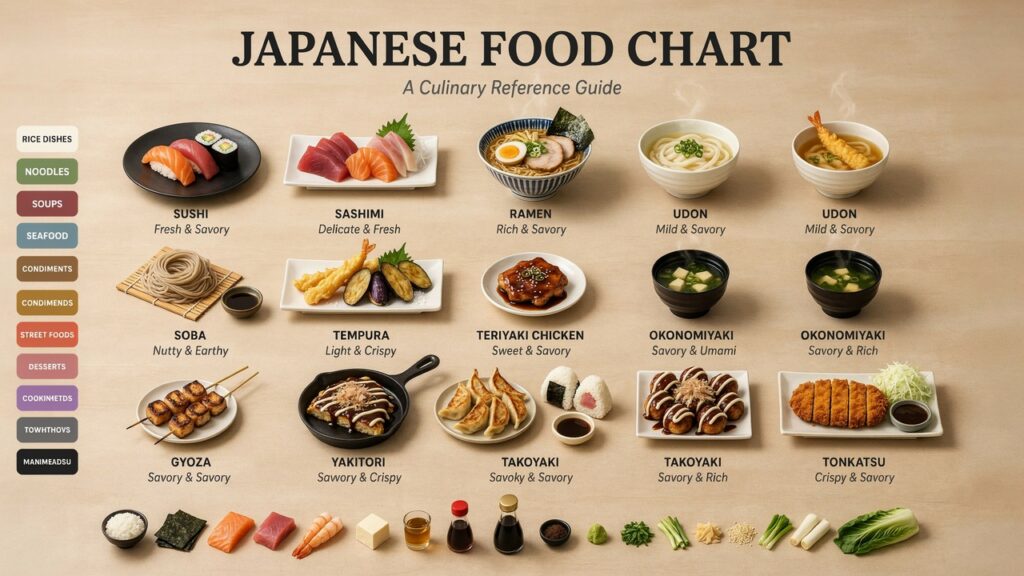 Japanese Food Chart: Popular Dishes, Ingredients & Best Uses Japanese Food Chart: Popular Dishes, Ingredients & Best Uses