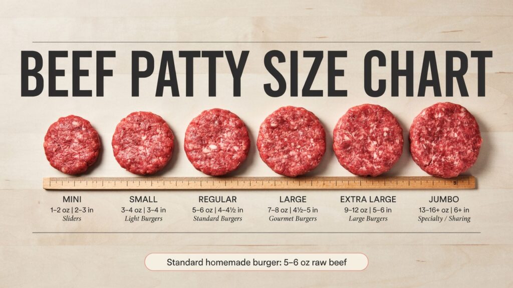 Beef Patty Size Chart: Weight, Diameter & Serving Guide Beef Patty Size Chart: Weight, Diameter & Serving Guide