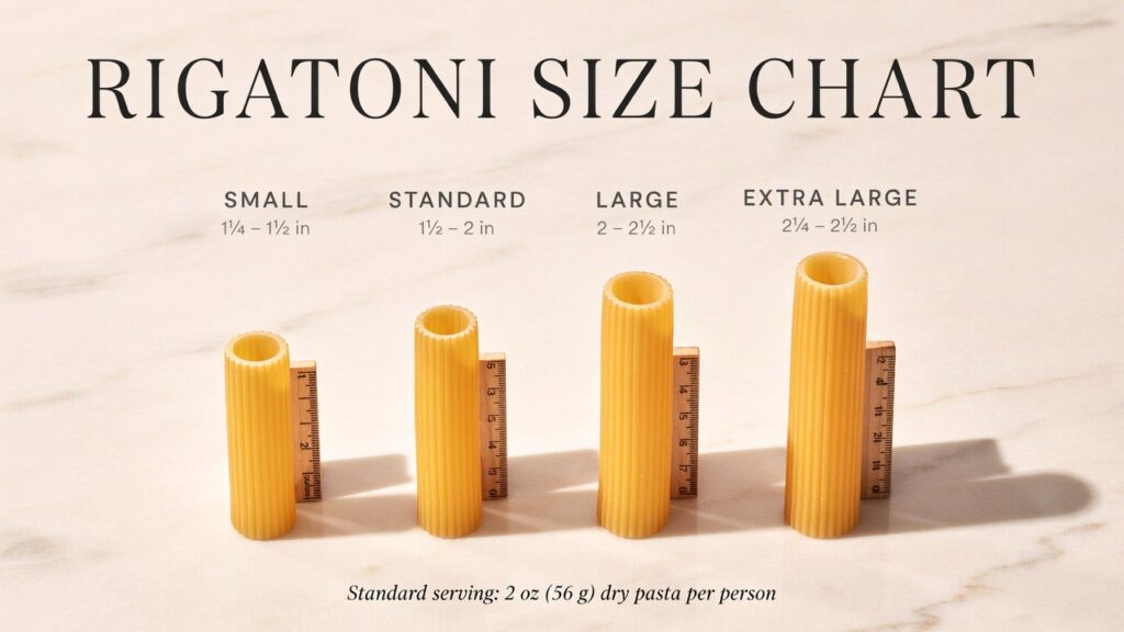 Rigatoni Size Chart: Length, Serving Size & Cooking Guide Rigatoni Size Chart: Length, Serving Size & Cooking Guide