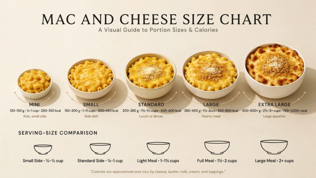 Mac and Cheese Size Chart: Portions, Ingredients & Baking Guide Mac and Cheese Size Chart: Portions, Ingredients & Baking Guide
