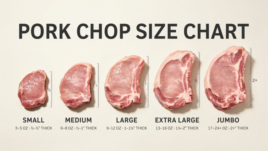 Pork Chop Size Chart: Weight, Thickness, Calories, Protein. Pork Chop Size Chart: Weight, Thickness, Calories, Protein.