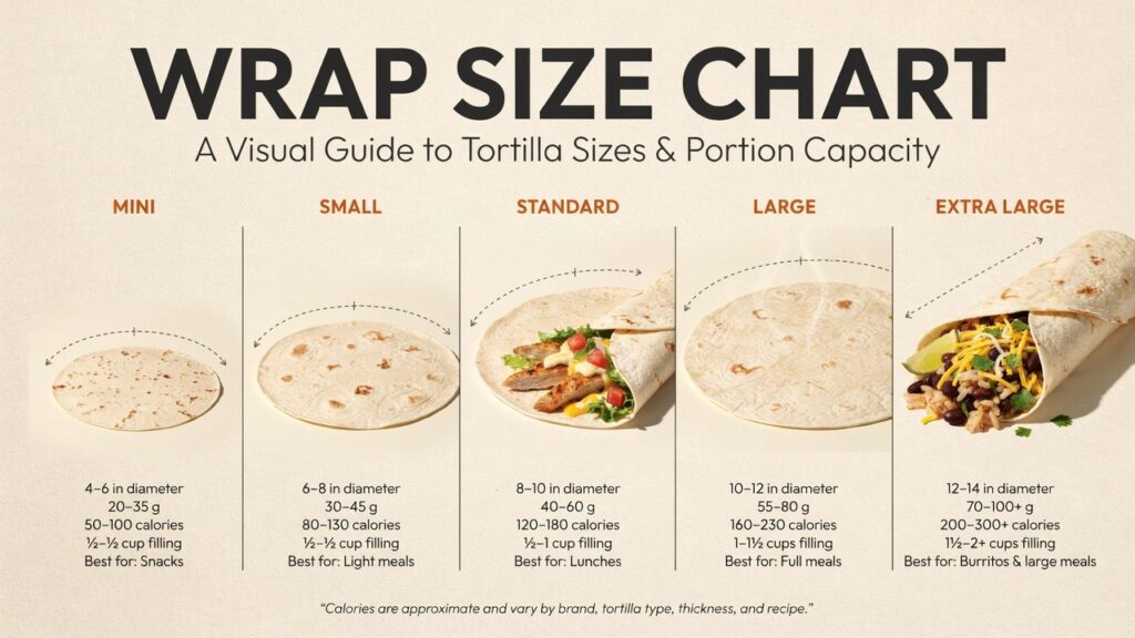 Wrap Size Chart: Standard Sizes, Fillings & Serving Guide Wrap Size Chart: Standard Sizes, Fillings & Serving Guide