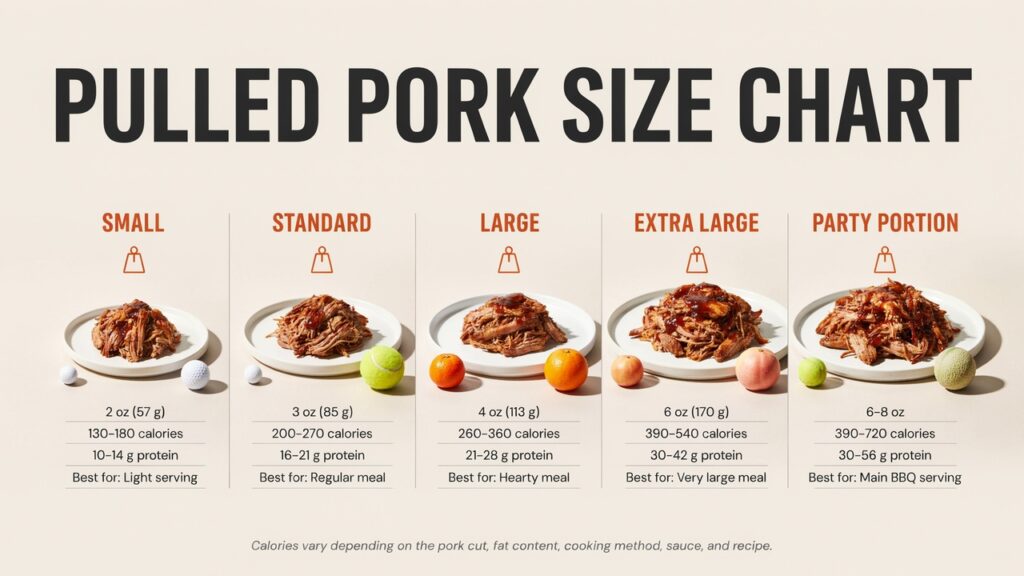 Pulled Pork Size Chart: Serving Sizes, Calories & Portion Guide Pulled Pork Size Chart: Serving Sizes, Calories & Portion Guide