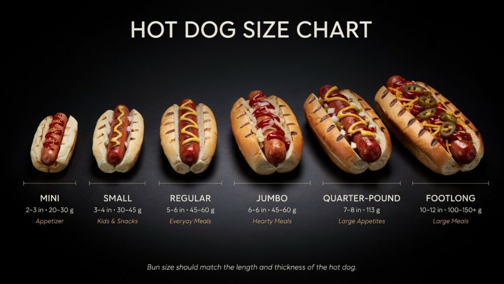 Hot Dog Size Chart: Length, Bun Size & Serving Guide Hot Dog Size Chart: Length, Bun Size & Serving Guide