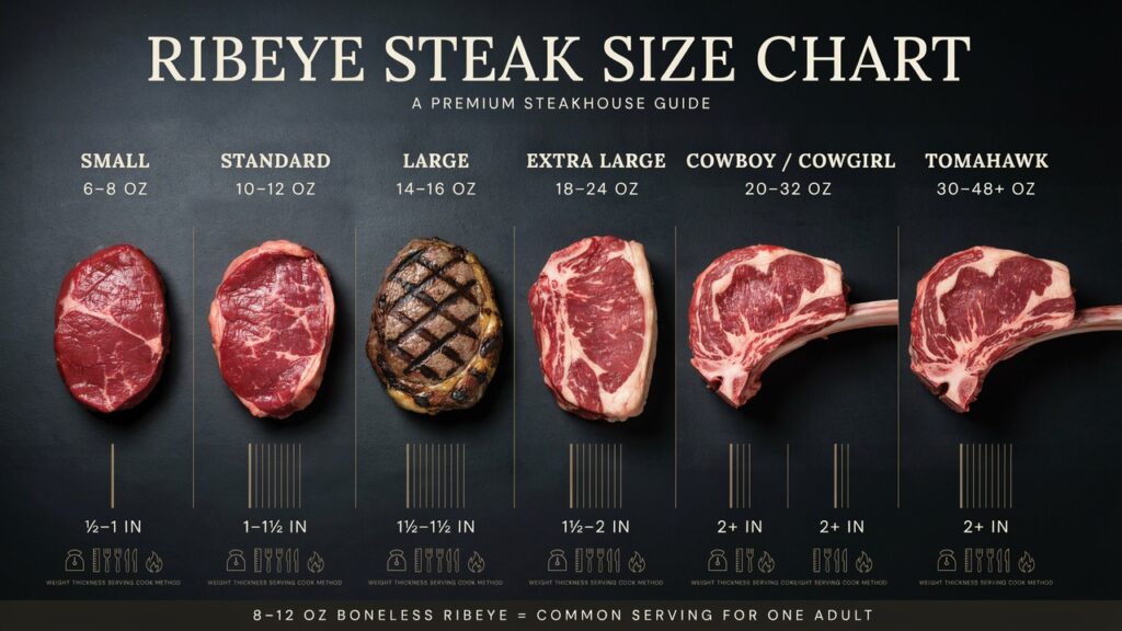 Ribeye Steak Size Chart: Thickness, Calories, Portions & Cooking Ribeye Steak Size Chart: Thickness, Calories, Portions & Cooking